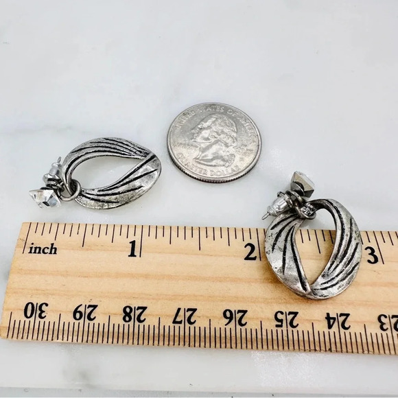 Huge Rhinestones Chunky Necklace Set Matching Earrings Antique Silver-to… - Picture 9 of 10